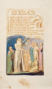 "صوت الشاعر القديم" ، اللوحة 16 من "أغاني البراءة والخبرة" ، بعد ويليام بليك (1757-1827) ص 1808 (مرحاض بالقلم والحبر البني) بواسطة مدرسة اللغة الإنجليزية